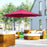 3(m) Garden Banana Parasol Hanging Cantilever Umbrella with Crank Handle and Cross Base for Outdoor, Sun Shade, Wine Red