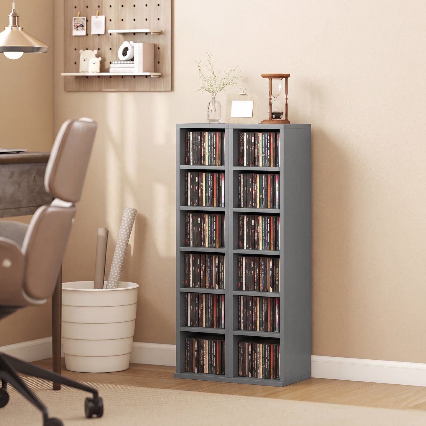 Set of 2 CD Storage Unit DVD Shelf with Adjustable Shelves Light Grey