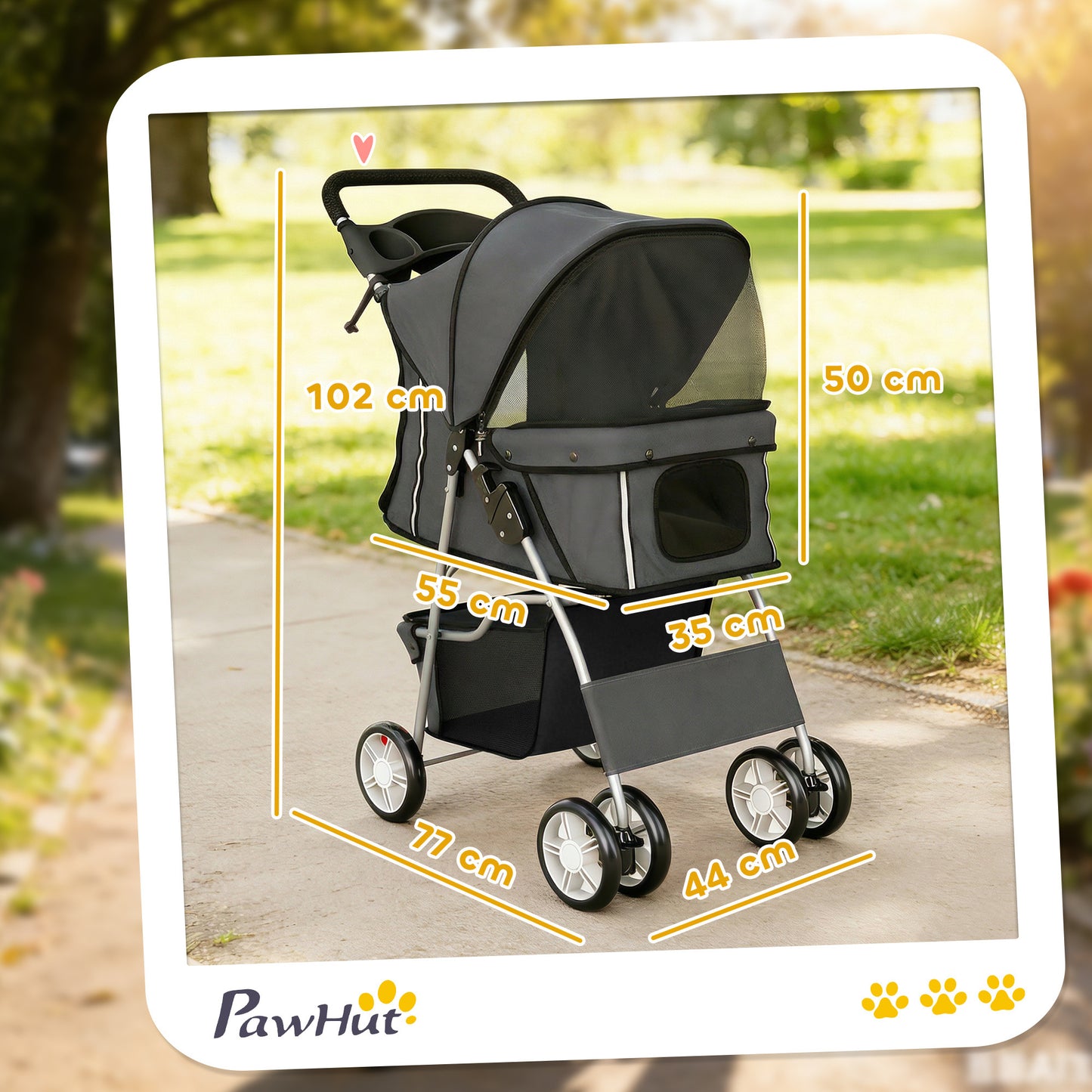Pet Stroller Carrier Foldable Deluxe Walk Travel Dog, Dark Grey