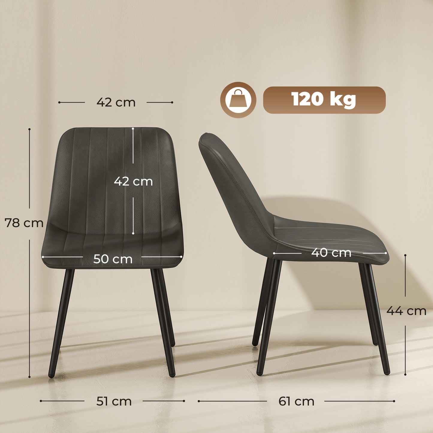 Faux Leather Upholstered Kitchen Chairs with Metal Legs, Grey