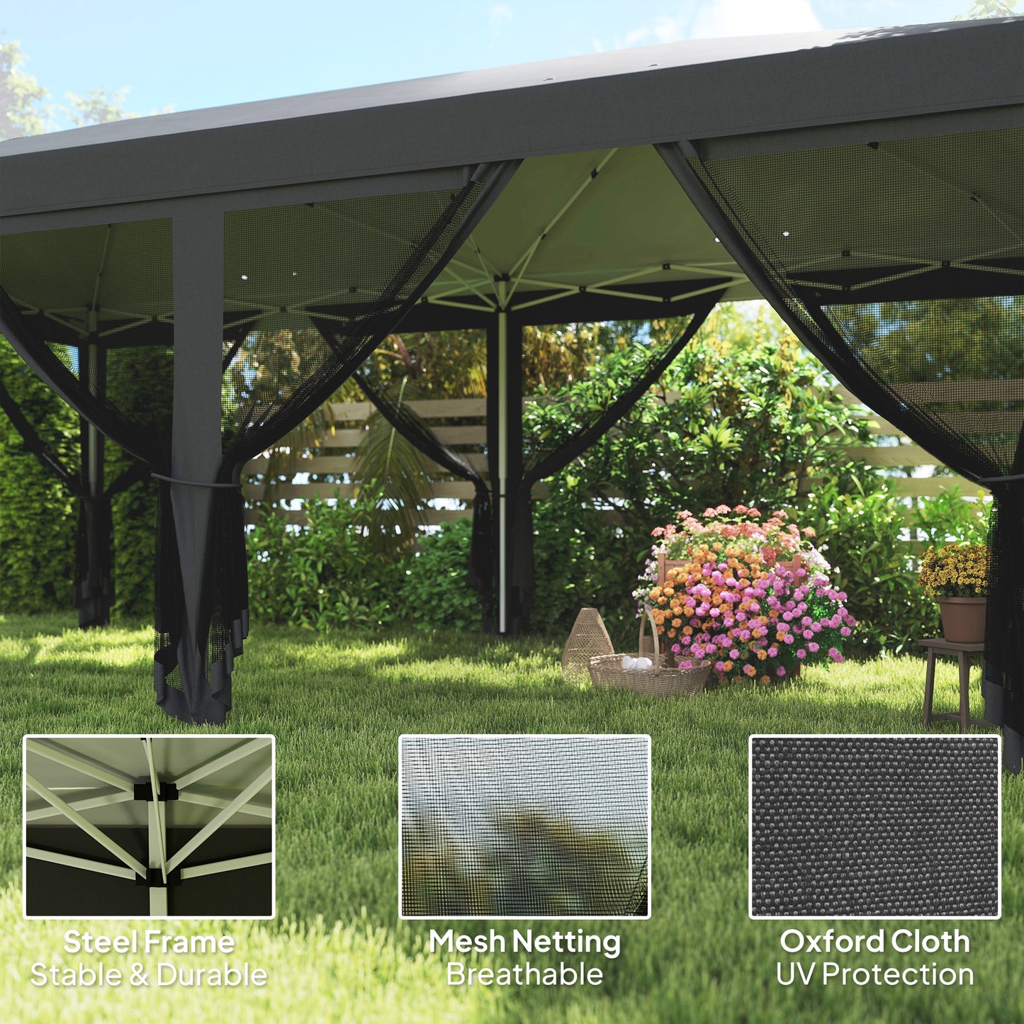 6 x 3(m) Pop Up Party Tent Canopy with 6 Removable Sidewalls Black