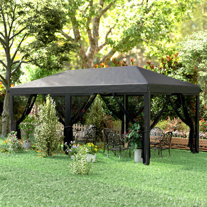 6 x 3(m) Pop Up Party Tent Canopy with 6 Removable Sidewalls Black