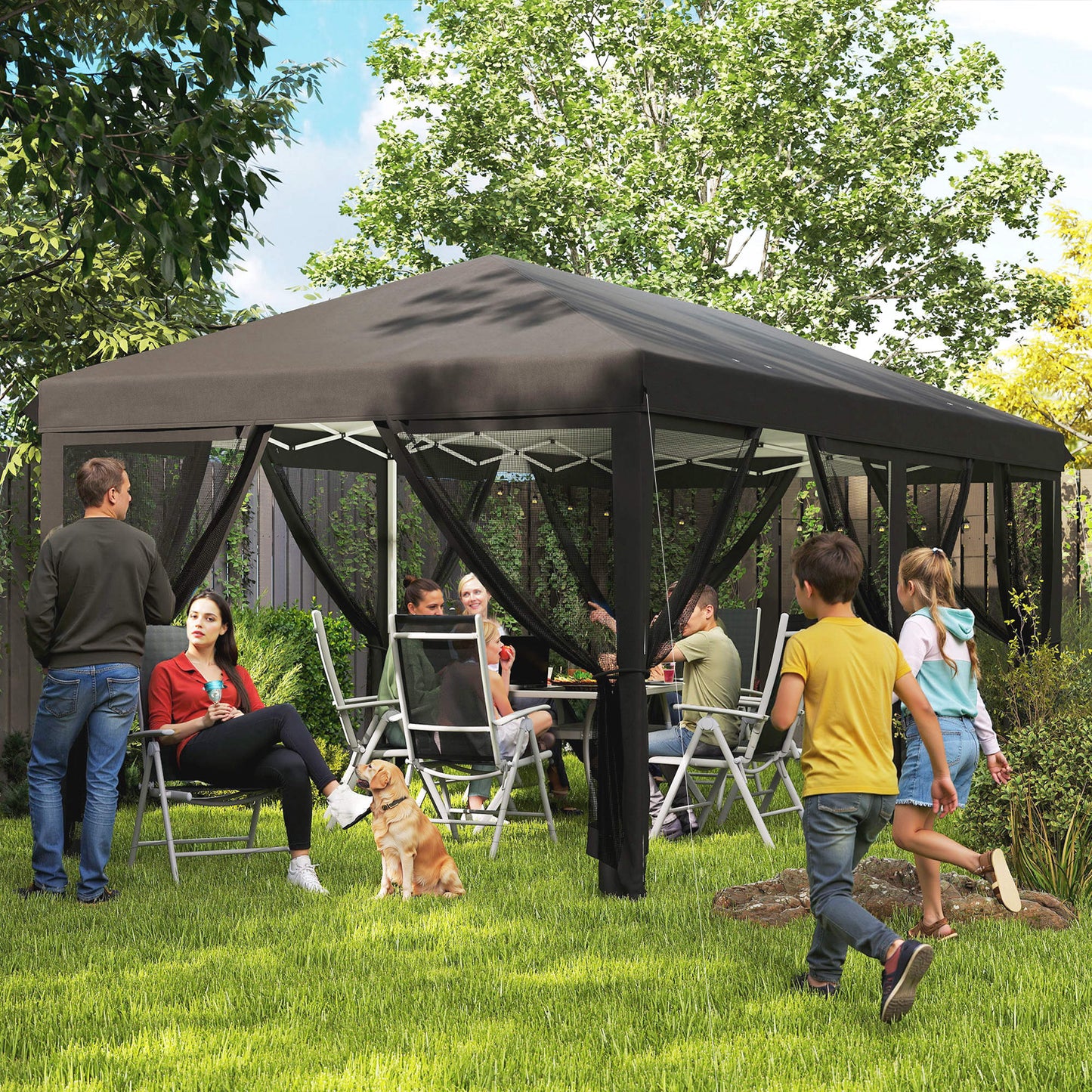 6 x 3(m) Pop Up Party Tent Canopy with 6 Removable Sidewalls Black