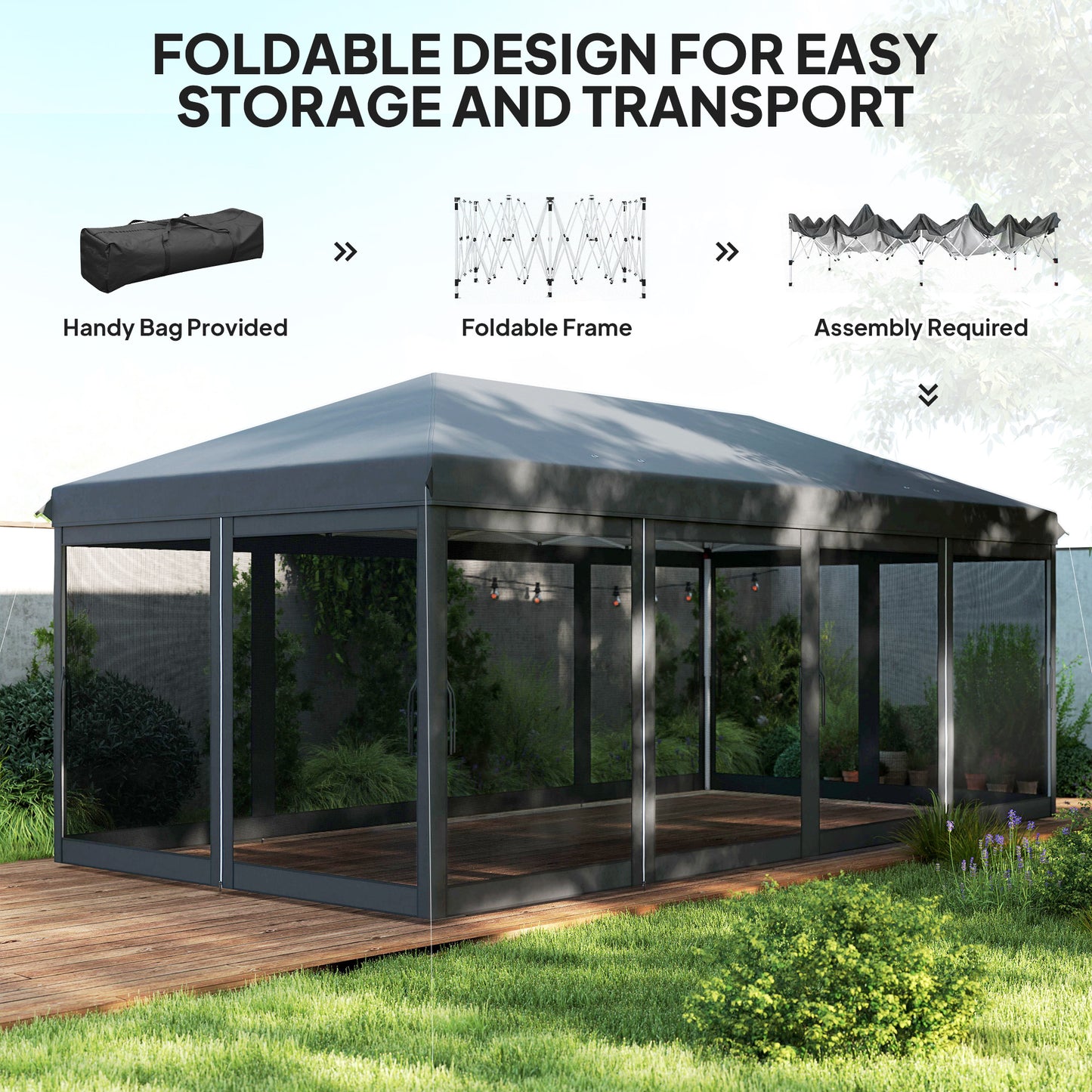 6 x 3(m) Pop Up Party Tent Canopy with 6 Removable Sidewalls Black