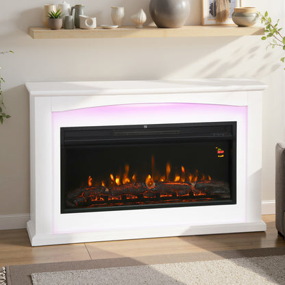1000W/2000W Inset Electric Mantel & Fire Reach up to 30 m², White