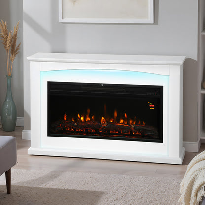 1000W/2000W Inset Electric Mantel & Fire Reach up to 30 m², White