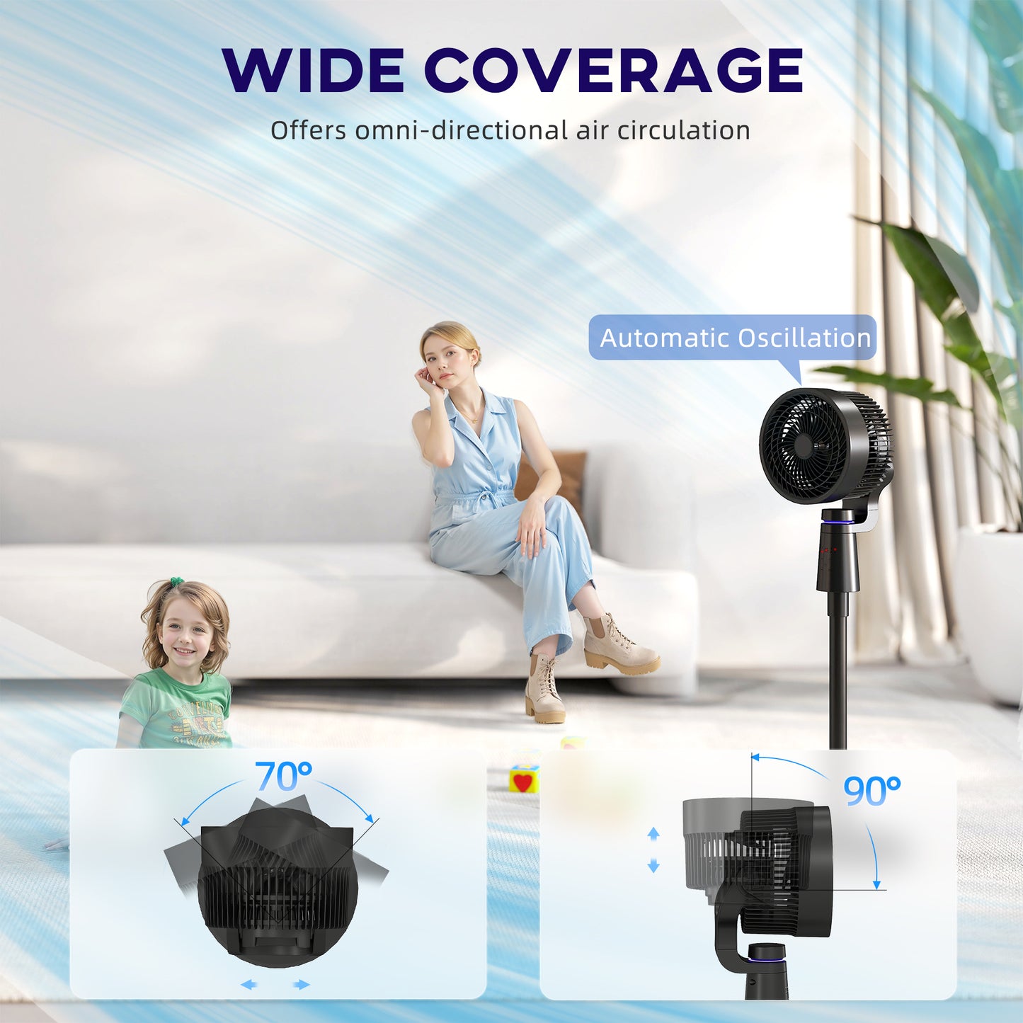 Pedestal Fan, Air Circulation Fan with Oscillating, Tilt, Black