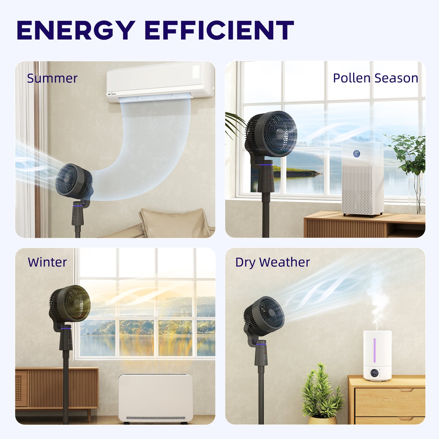 Pedestal Fan, Air Circulation Fan with Oscillating, Tilt, Black