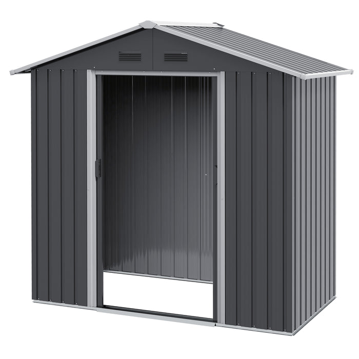 6.5x3.5ft Metal Garden Storage Shed for Outdoor Tool Storage with Double Sliding Doors and 4 Vents, Grey