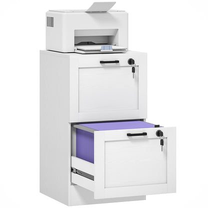 2-Drawer File Cabinet, Lockable Filing Cabinet for A4 Letter, White