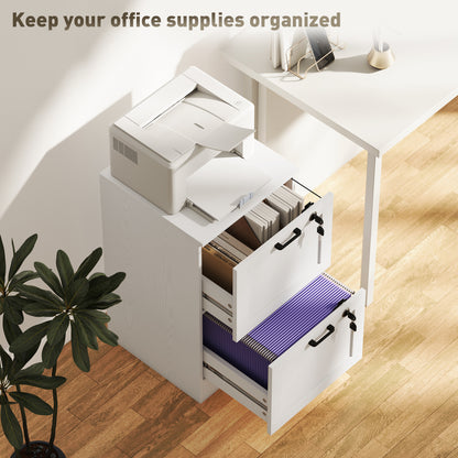 2-Drawer File Cabinet, Lockable Filing Cabinet for A4 Letter, White