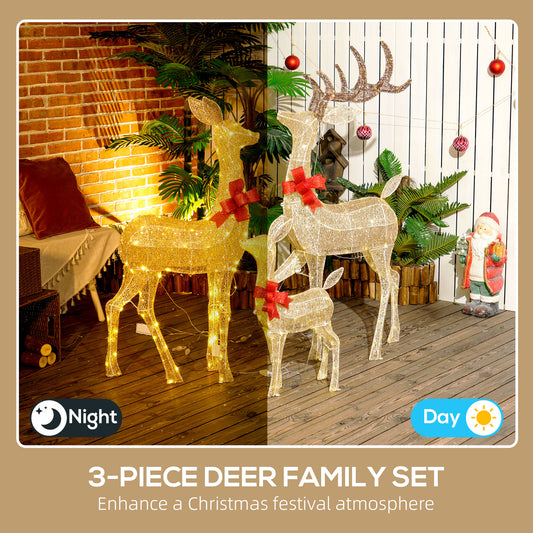 3-Piece Light Up Christmas Deer Family Set of 3 for Lawn Gold Tone