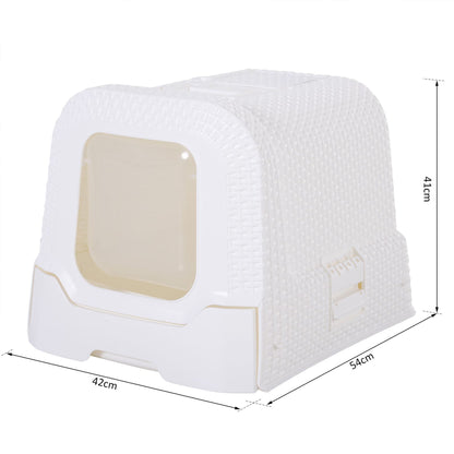 Large Litter Box Self Cat Toilet Fully Enclosed Kitten Pan w/Scoop White