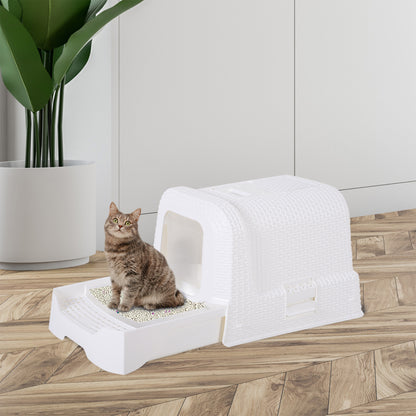 Large Litter Box Self Cat Toilet Fully Enclosed Kitten Pan w/Scoop White