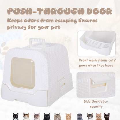 Large Litter Box Self Cat Toilet Fully Enclosed Kitten Pan w/Scoop White