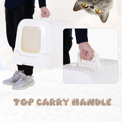Large Litter Box Self Cat Toilet Fully Enclosed Kitten Pan w/Scoop White