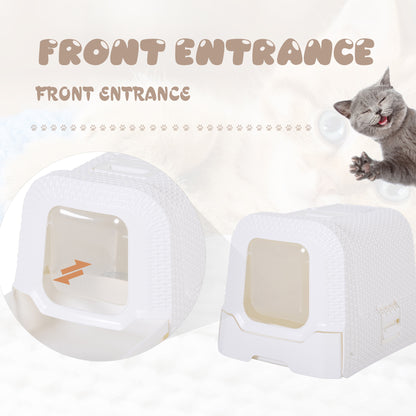 Large Litter Box Self Cat Toilet Fully Enclosed Kitten Pan w/Scoop White
