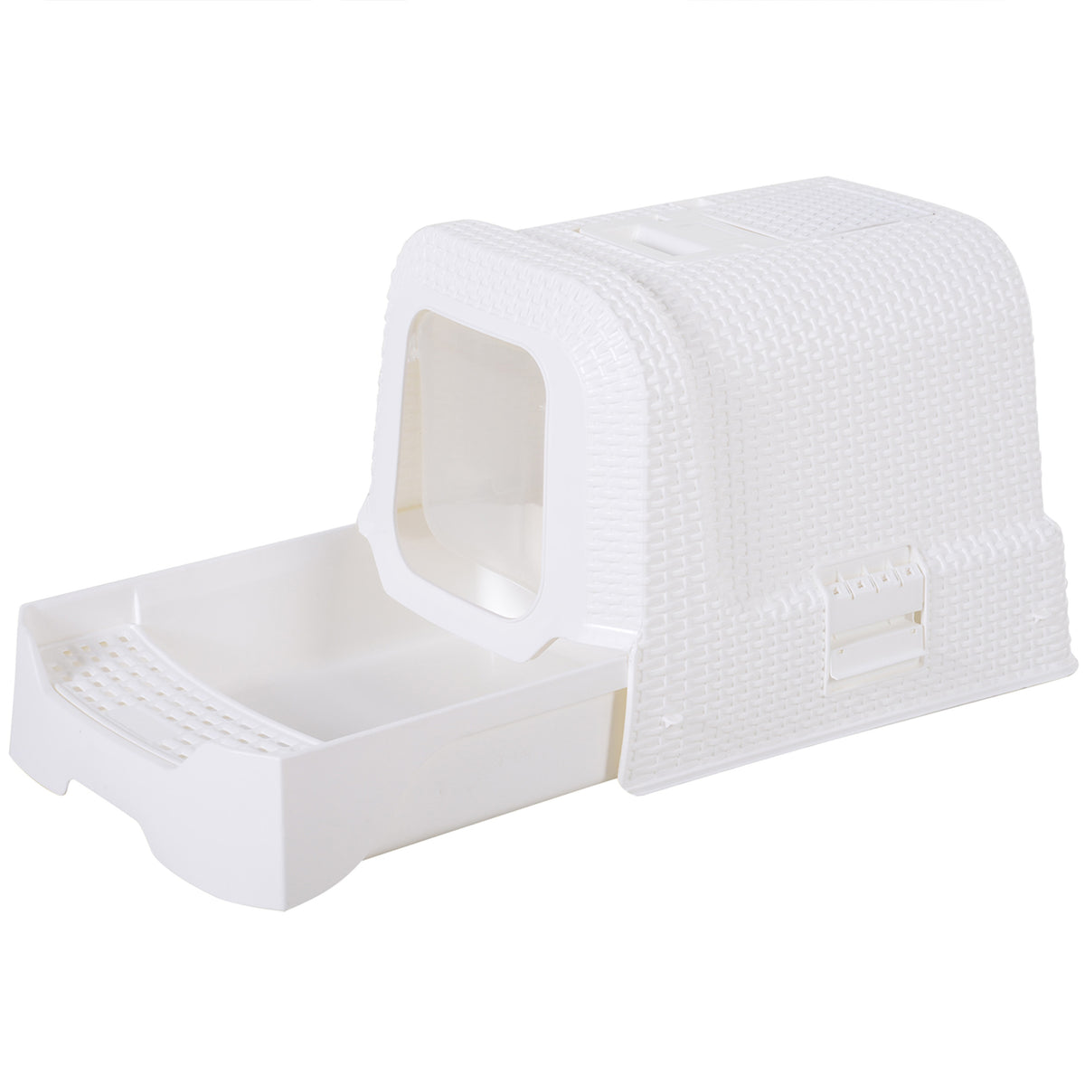Large Litter Box Self Cat Toilet Fully Enclosed Kitten Pan w/Scoop White