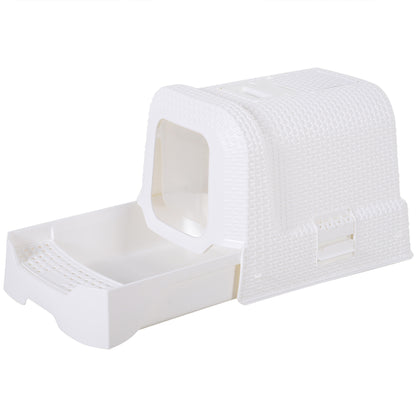 Large Litter Box Self Cat Toilet Fully Enclosed Kitten Pan w/Scoop White
