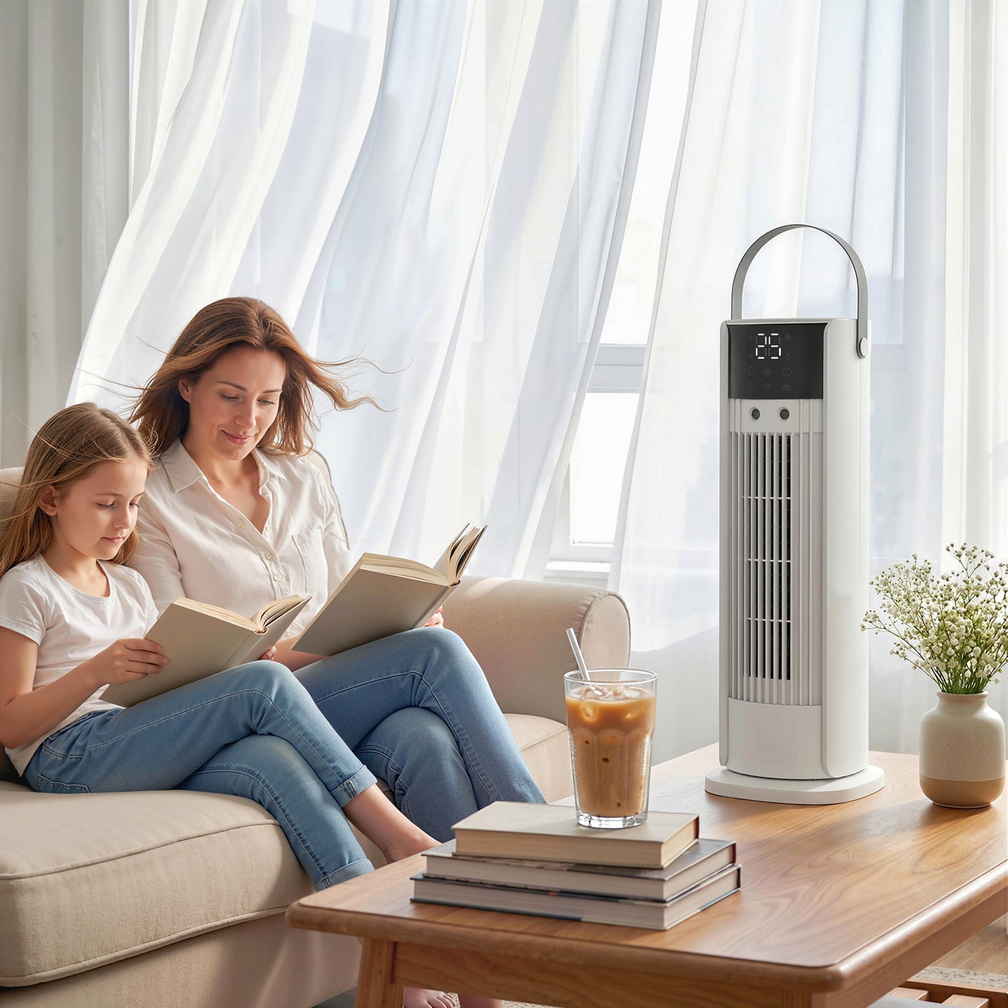 Tower Fan for Bedroom, 16 Inch Mist Desktop Fan with RGB Lights