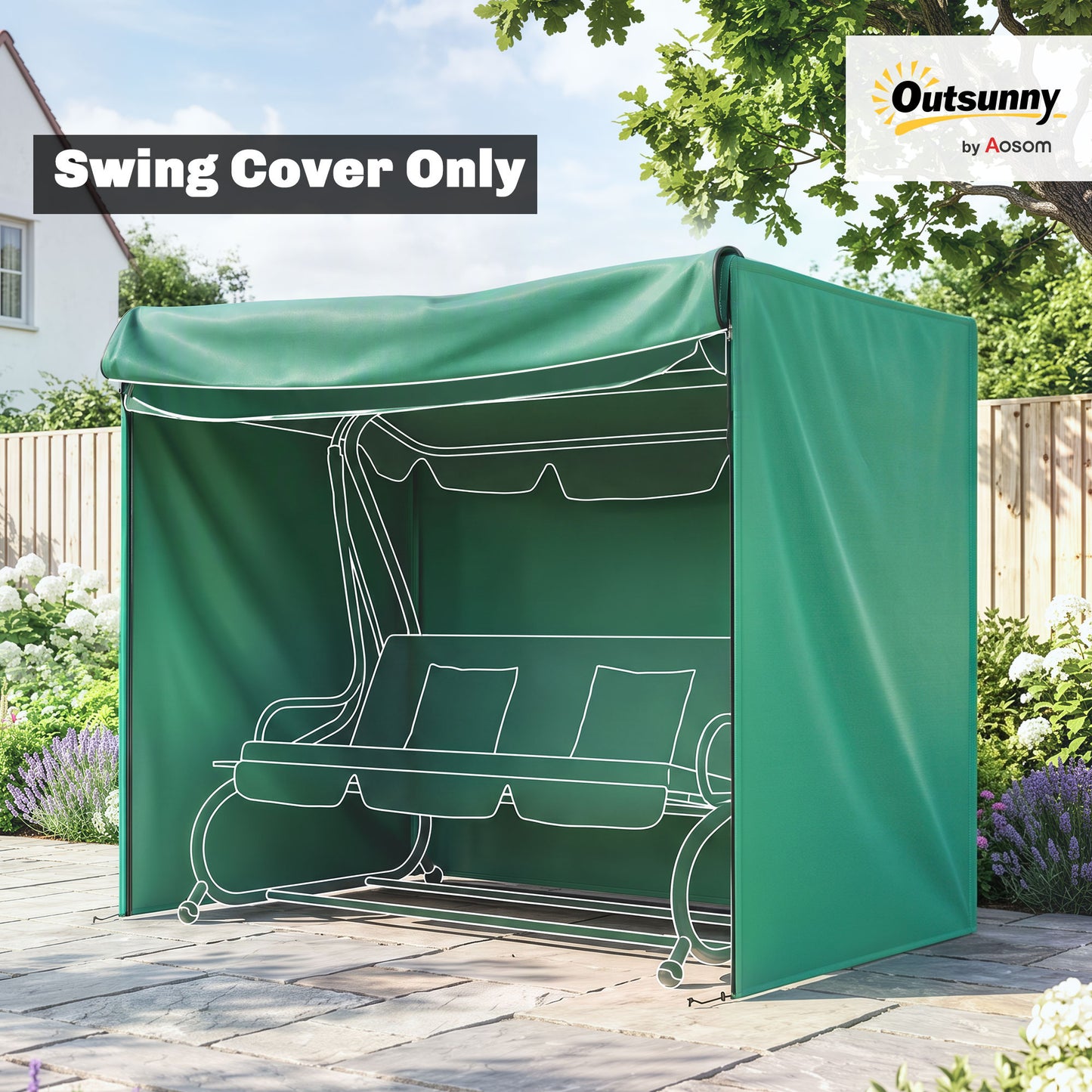 3 Seater Garden Swing Cover, Waterproof 420D Outdoor Swing Bench Cover with Zip, Windproof and Anti-UV, 220 x 125 x 172cm, Green