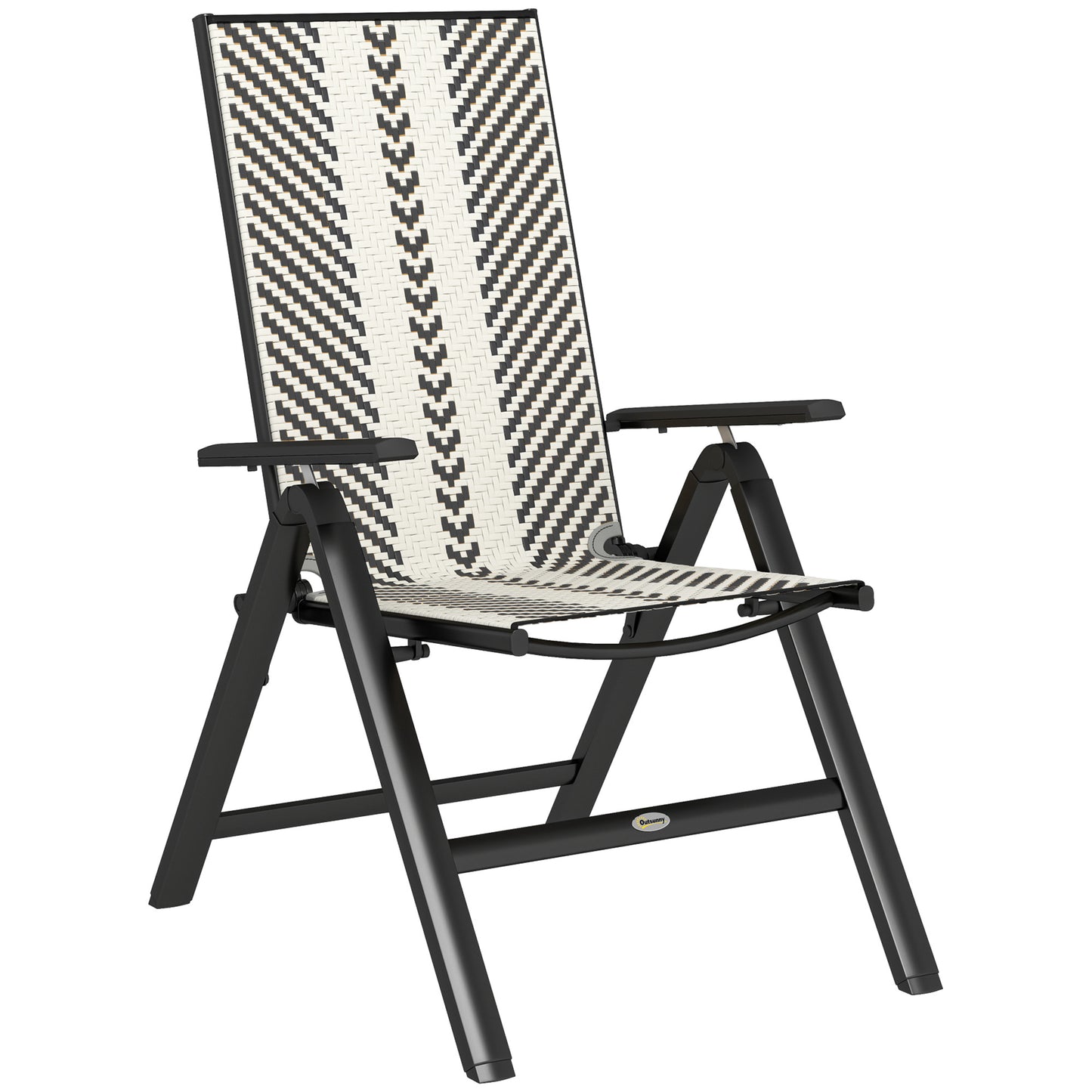 Rattan Folding Chair w/ 5-Position Adjustable Backrest, Black