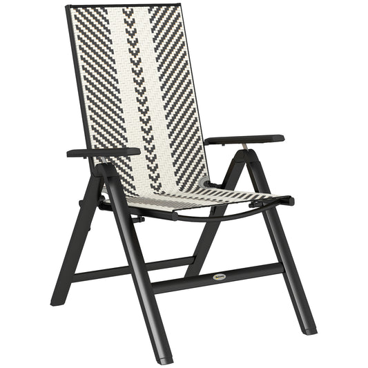 Rattan Folding Chair w/ 5-Position Adjustable Backrest, Black