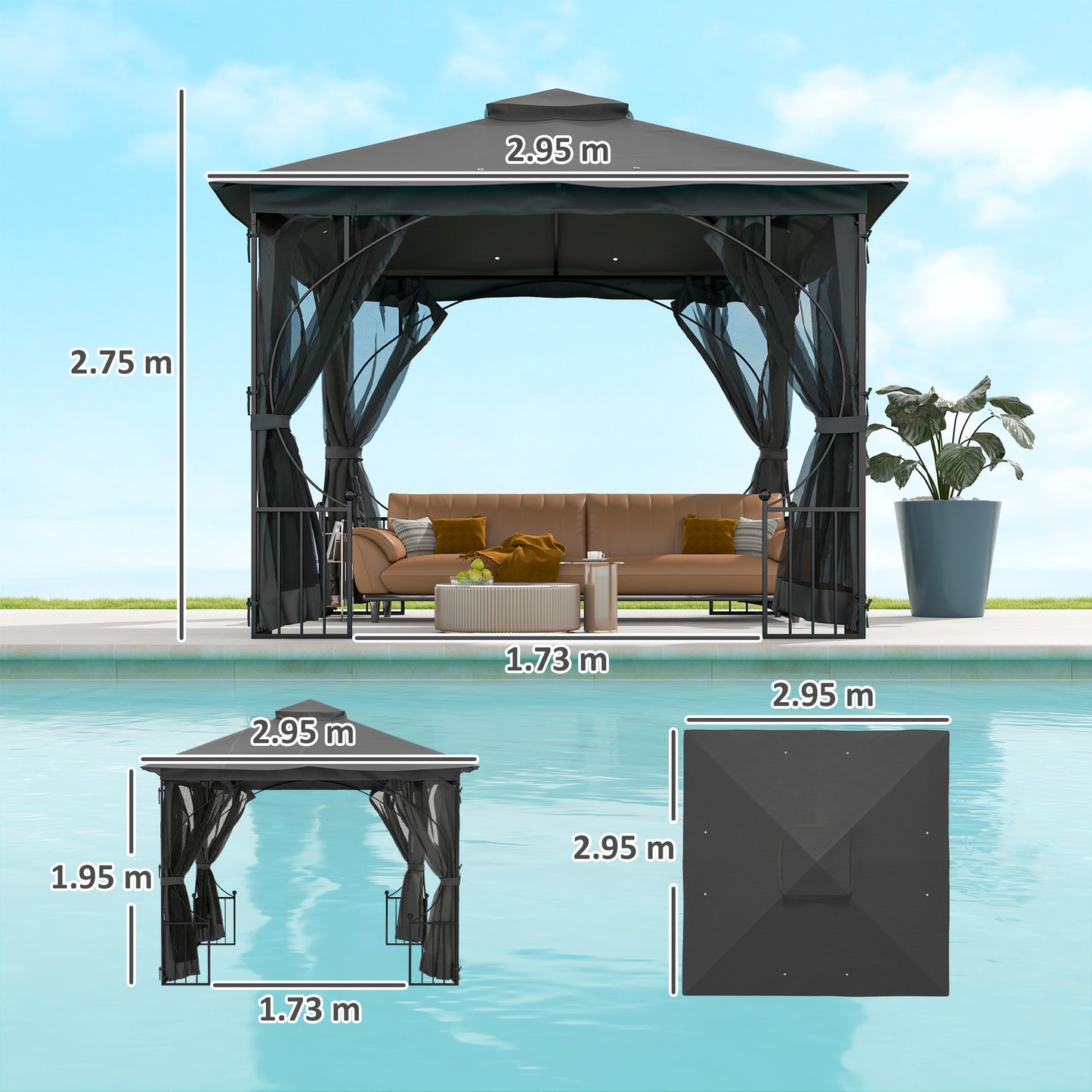 Gazebo Party Tent Canopy Sun Shade for Patio Garden 3x3(m)