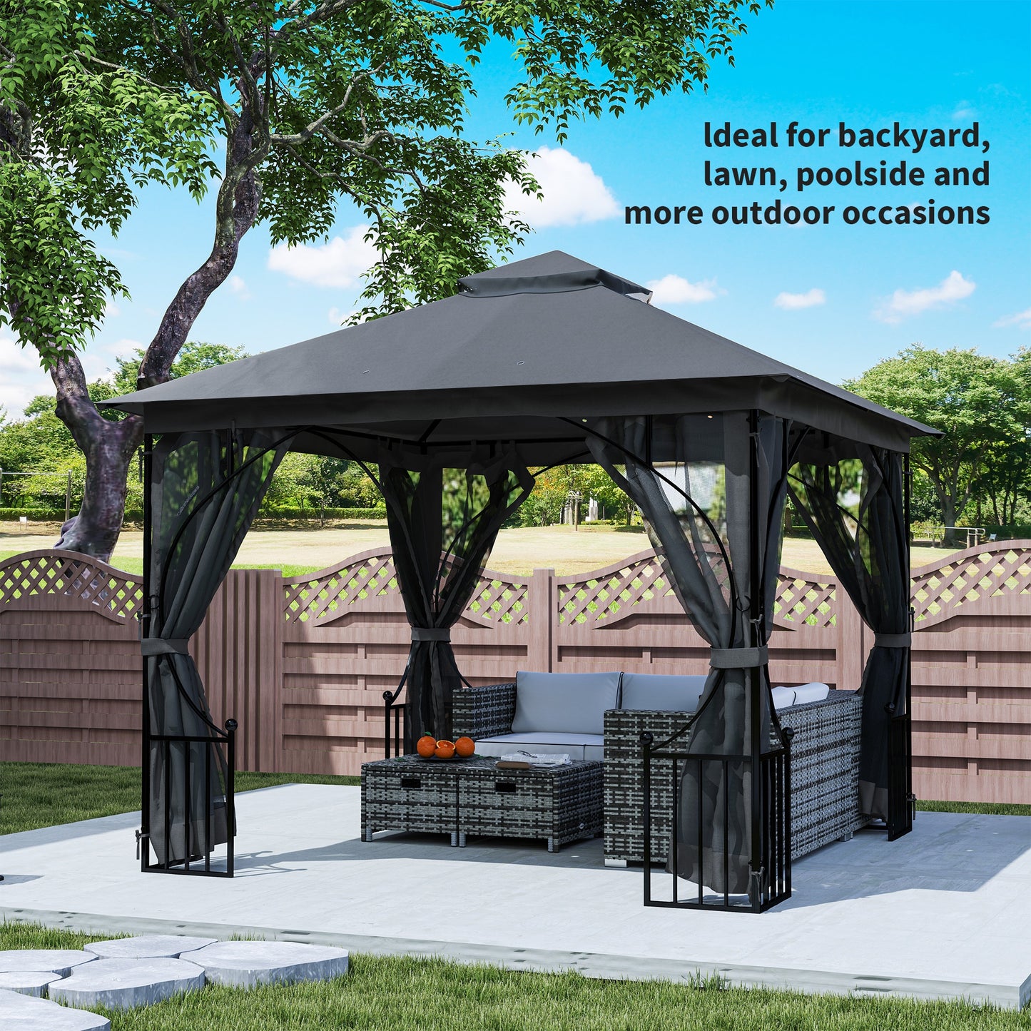 Gazebo Party Tent Canopy Sun Shade for Patio Garden 3x3(m)