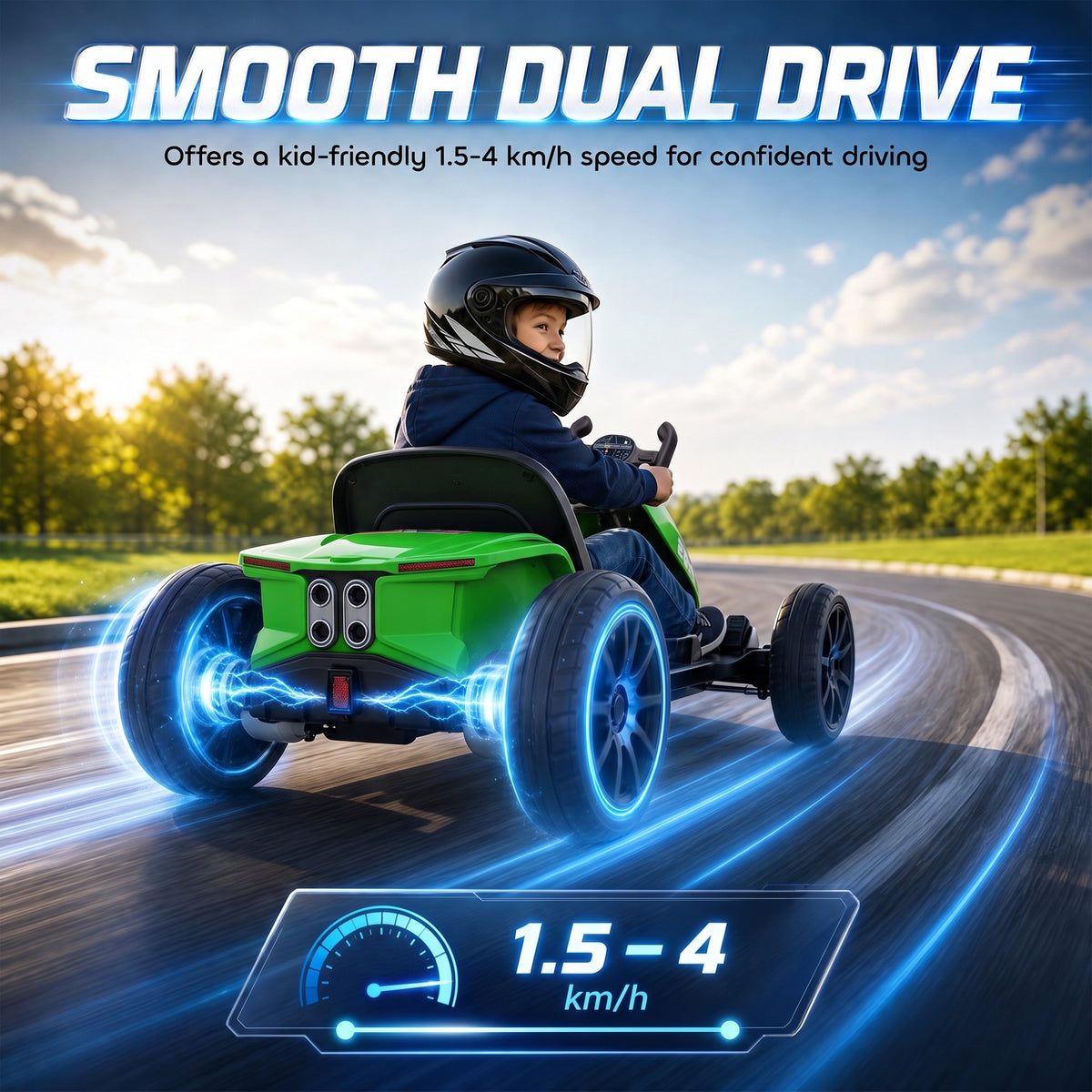 12V Kids' Electric Go-Kart with Dual Motors and Adjustable Seat - Green