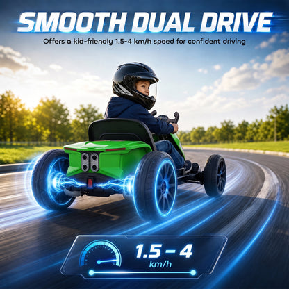 12V Kids' Electric Go-Kart with Dual Motors and Adjustable Seat - Green