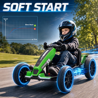 12V Kids' Electric Go-Kart with Dual Motors and Adjustable Seat - Green