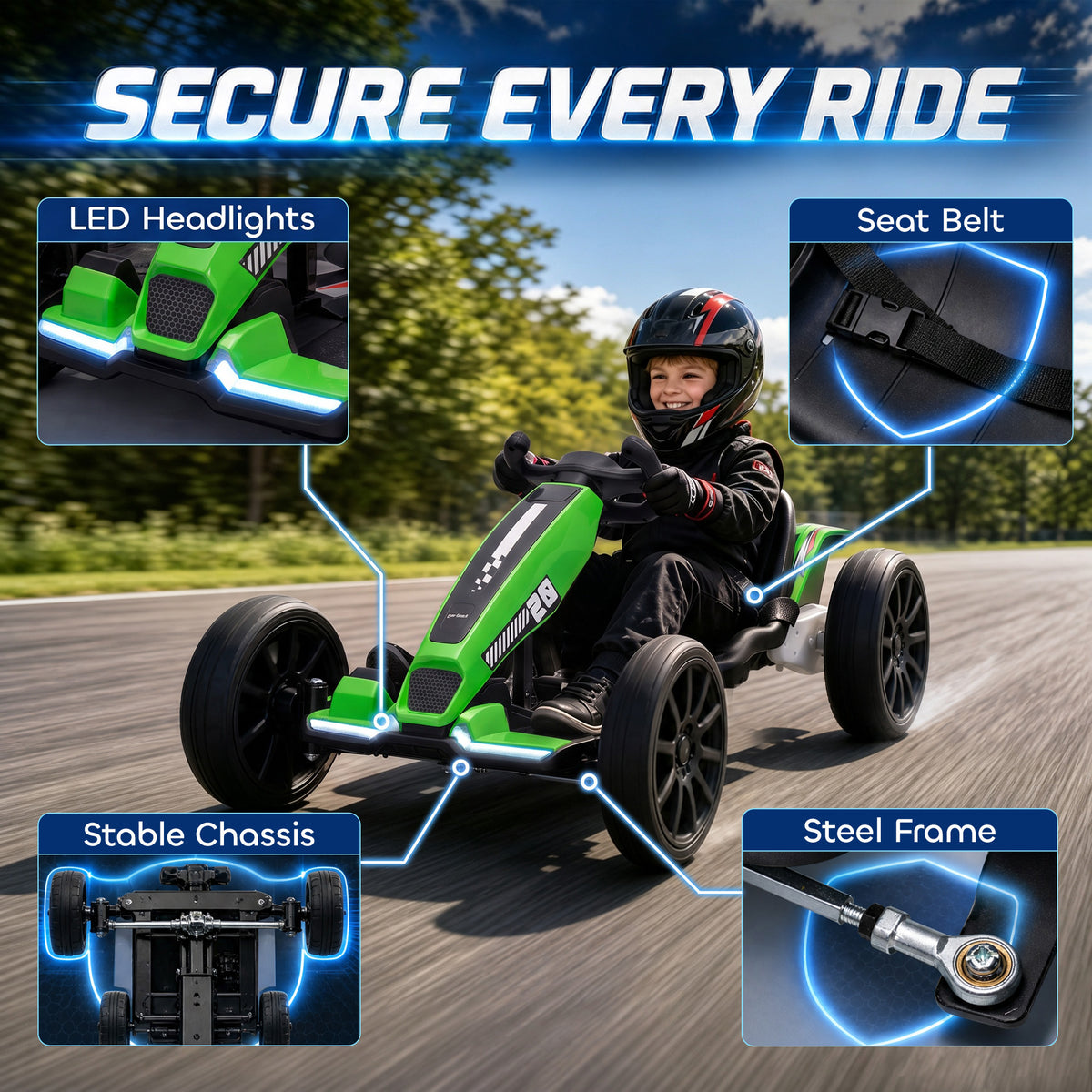 12V Kids' Electric Go-Kart with Dual Motors and Adjustable Seat - Green