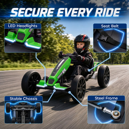 12V Kids' Electric Go-Kart with Dual Motors and Adjustable Seat - Green