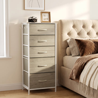 Fabric Chest of Drawers, 5 Drawer Dresser for Bedroom, Natural Wood
