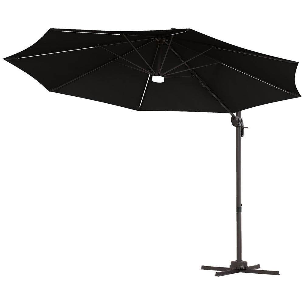 3(m) LED Cantilever Parasol Outdoor Sun Umbrella w/ Base Solar Lights Grey