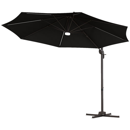 3(m) LED Cantilever Parasol Outdoor Sun Umbrella w/ Base Solar Lights Dark Grey
