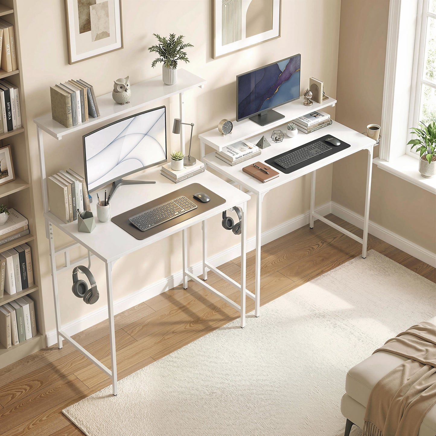 Computer Desk, 80cm Home Office Study Table with Hutch Shelf, White