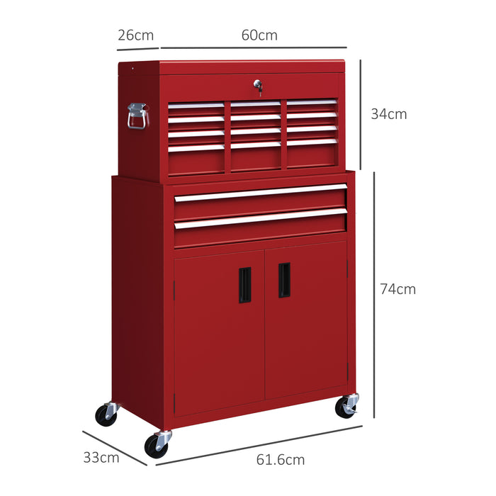 Top Chest and Roller Cabinet Combo Metal Tool Cabinet on Wheels Red