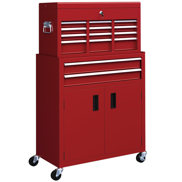 Top Chest and Roller Cabinet Combo Metal Tool Cabinet on Wheels Red