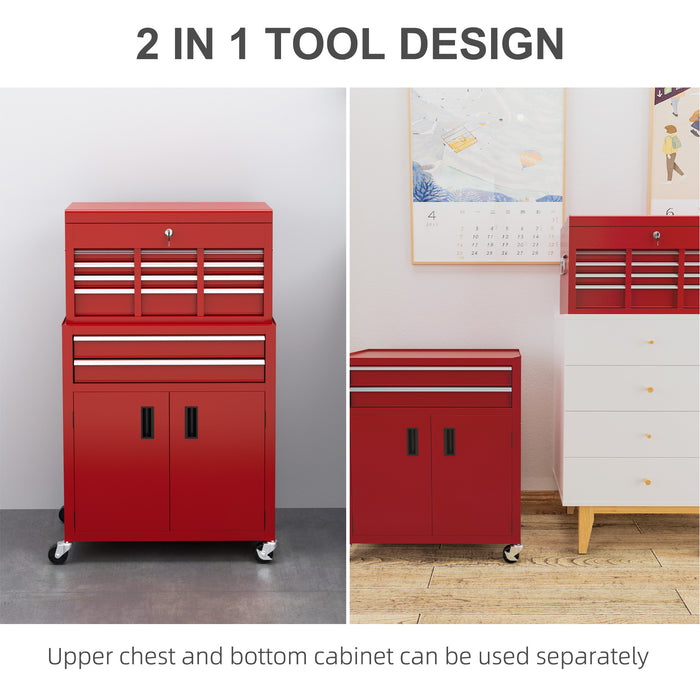 Top Chest and Roller Cabinet Combo Metal Tool Cabinet on Wheels Red