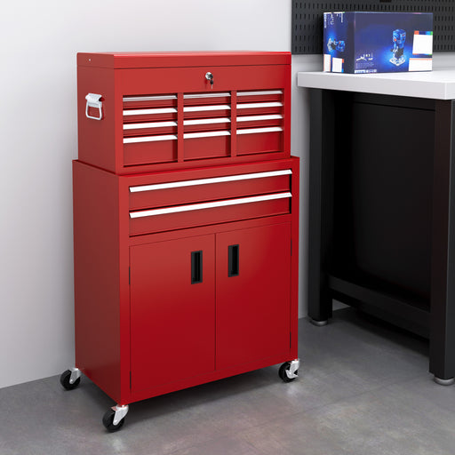 Top Chest and Roller Cabinet Combo Metal Tool Cabinet on Wheels Red