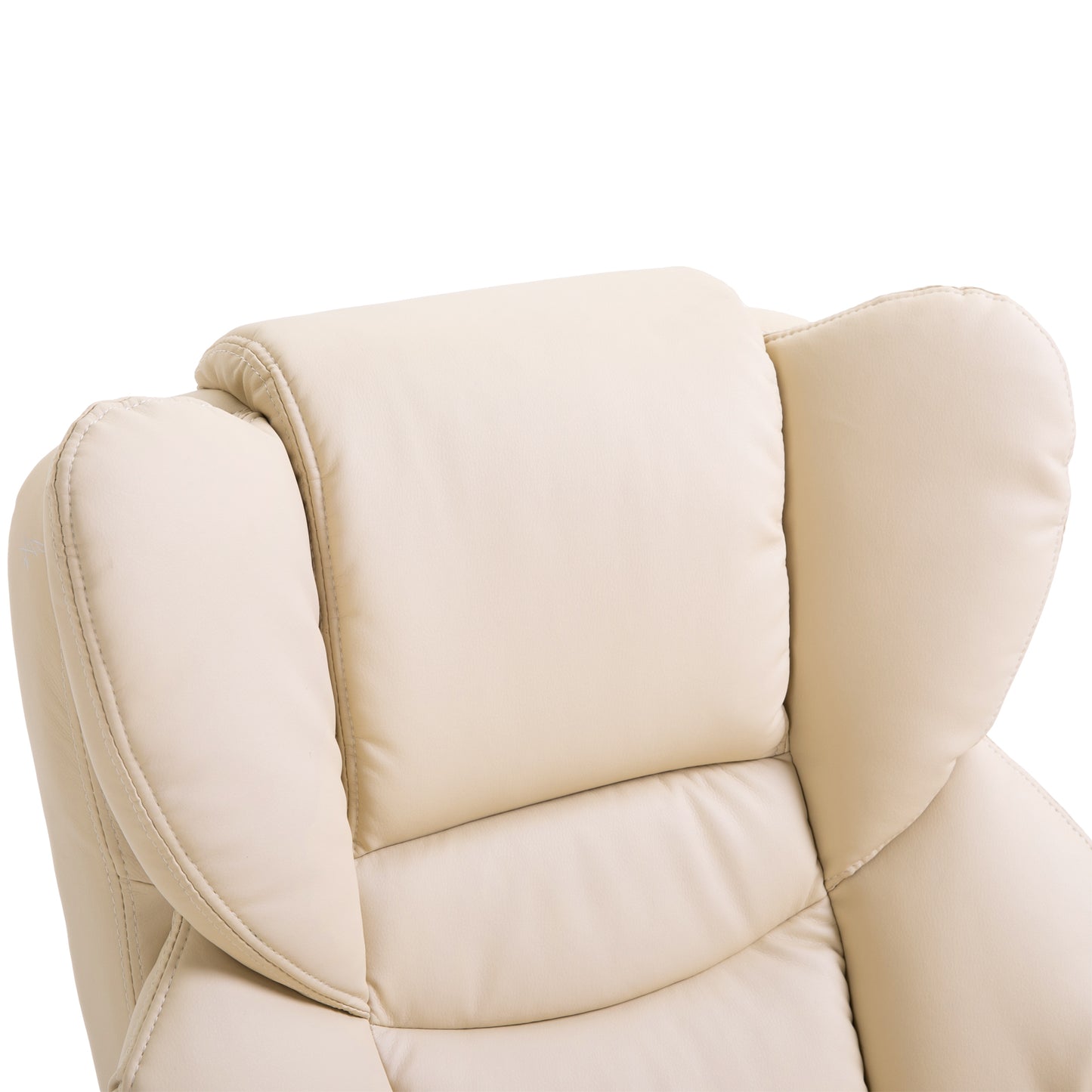 PU Leather Manual Reclining Armchair Footstool Padded Seat Cream