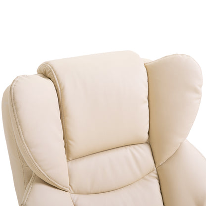 PU Leather Manual Reclining Armchair Footstool Padded Seat Cream