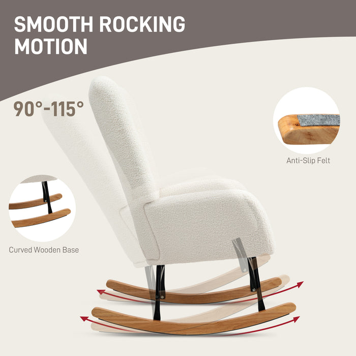 Rocking Chair, Modern Armchair with Backrest for Bedroom, Cream White