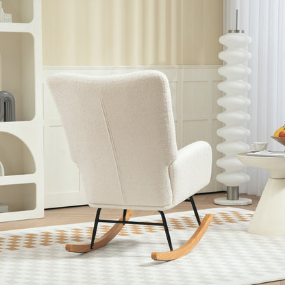 Rocking Chair, Modern Armchair with Backrest for Bedroom, Cream White
