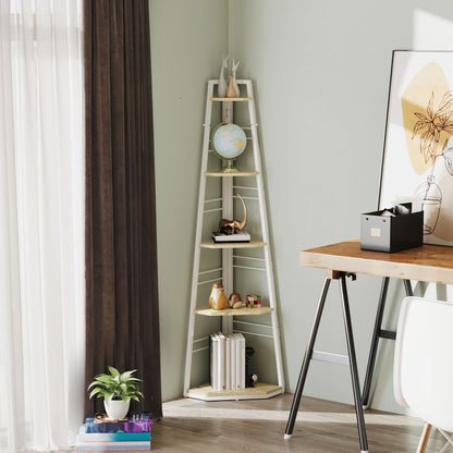 5-Tier Corner Shelf, Shelving Unit with Adjustable Feet, Natural Wood