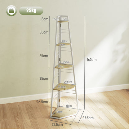 5-Tier Corner Shelf, Shelving Unit with Adjustable Feet, Natural Wood