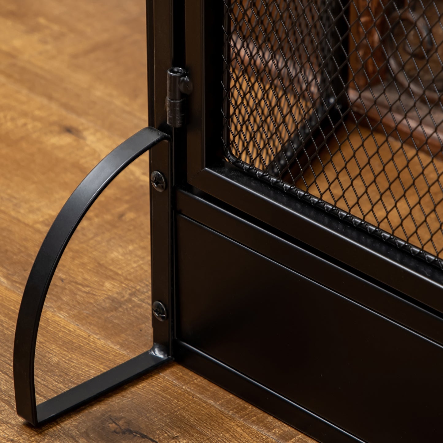 3-Panel Folding Freestanding Fireplace Screen with Door Metal Mesh, Black
