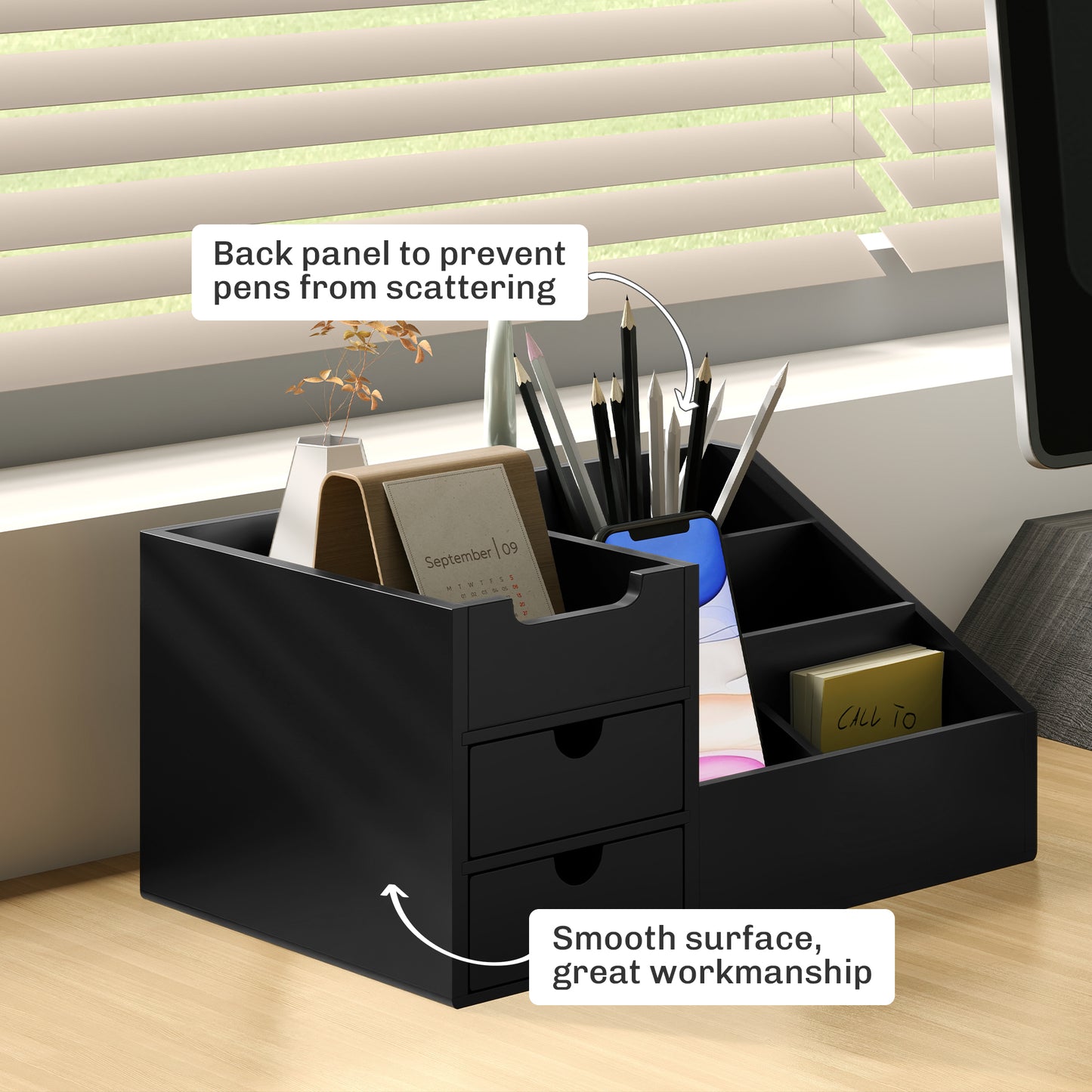 Organiser Holder Multi-Function Storage Caddy Drawers Black